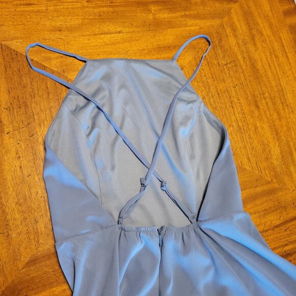 Lulu's Smoky Blue Backless Chiffon Cocktail Dress - Picture 8 of 13